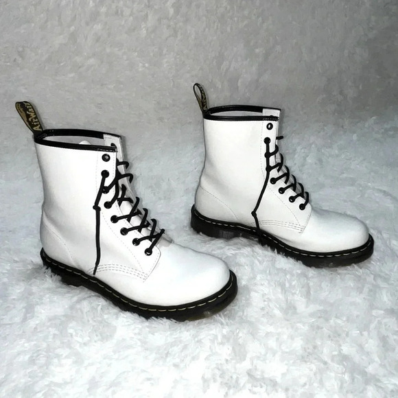 Dr. Martens | White Leather Lace Up Boots - Picture 1 of 12